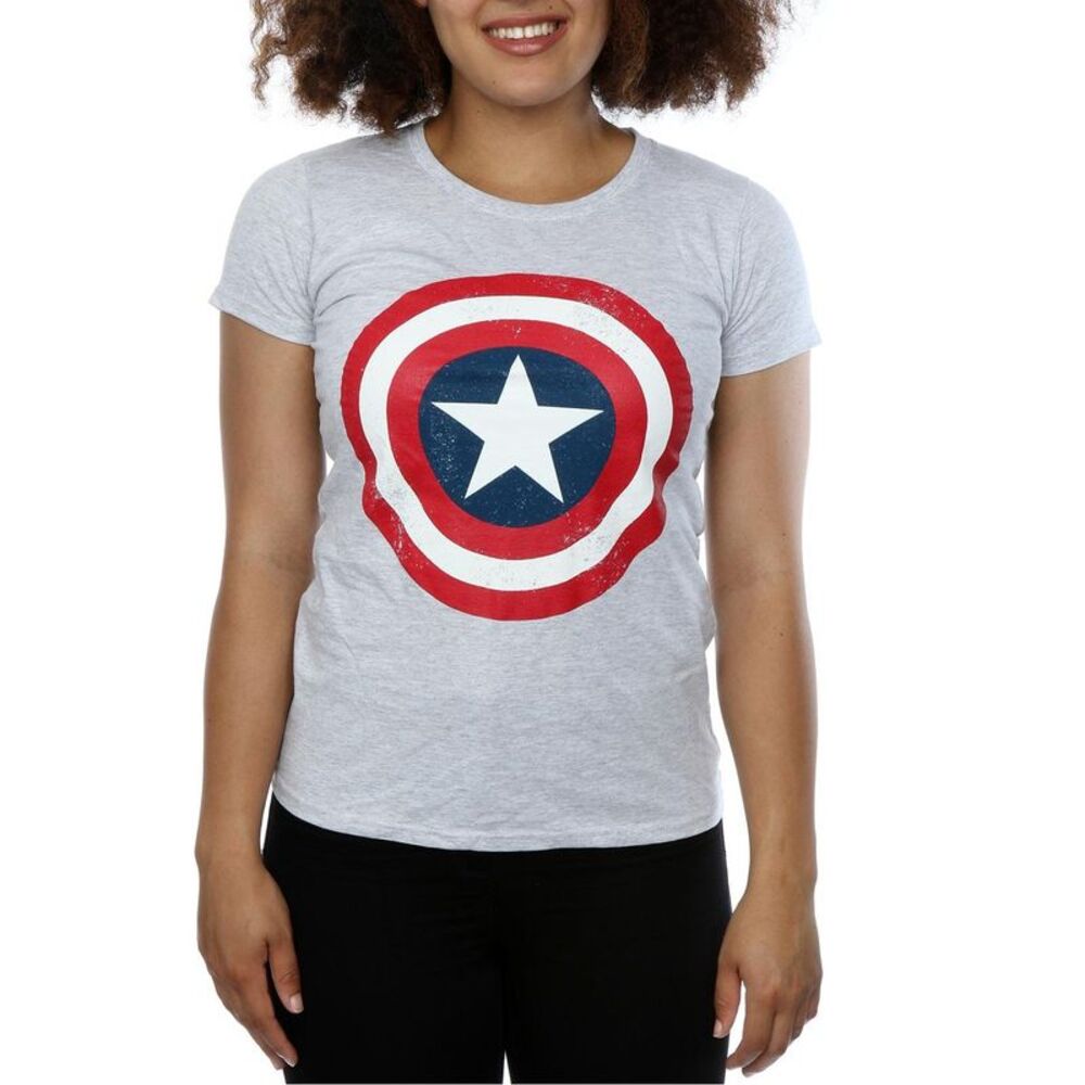 Captain America Womens/Ladies Shield T-Shirt / Heather Grey